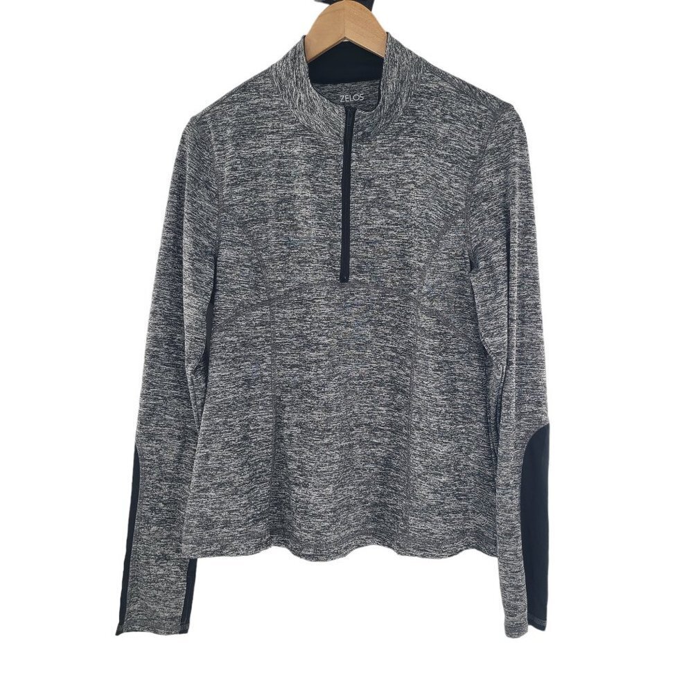 Zelos Flex Gray Long sleeve Pullover 1/4 Zip Performance Athletic Stretch SZ LG